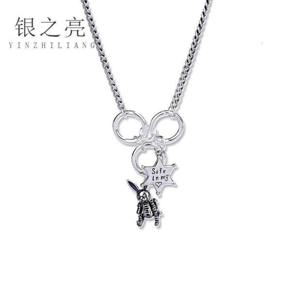 Collier en argent Sterling S925 pour femme, Punk, Six étoiles, Hip Hop, pendentif lapin mécanique, fait de vieux bijoux en argent thaïlandais