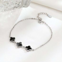 S925 Sterling Puur Zilver Klaver Designer Bedelarmband Voor Vrouwen Meisje Link Chain Zwarte Armbanden Sieraden Gift
