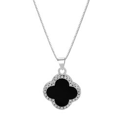 S925 Sterling Pur Argent Trèfle Designer Pendentif Collier Brillant Zircon Cristal Rouge Noir Chanceux Lien Chaîne Ras Du Cou Colliers Bijoux Cadeau