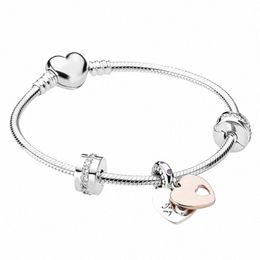 S925 Sterling Sier Pulsera de lujo Conjunto de rosa rosa rosa con cuentas Fit Original Pandora Bracelet Pends Fi Jewelry Gift Diy Women's con caja 16-21 K8ie#