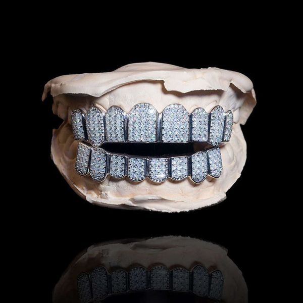 Plata de ley S925, chapado en oro de 14k, parte superior de Hip Hop, dientes inferiores, Grillz helado, moissanita, parrillas para hombres, dientes de Hiphop Grillz