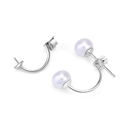 Accesorios de plata de ley S925, soporte vacío de perlas DIY, pendientes con bandeja de diamantes de imitación, pendientes chapados en oro rosa, salida de fábrica