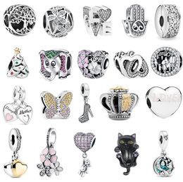 S925 Sterling Silver kralen Charms Luxe kralen diy bloem kroon luxe zwarte kat hanger origineel fit pandora armband mode klassieke sieraden dames cadeau