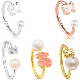 S925 Sterling Silver Bear Open Ring Europe et les États-Unis Luxury Luxury Girls Hand Decoration 2023 Nouveau anneau avec des commétins de mode luxueux légers