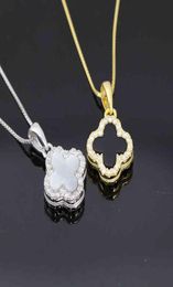 S925 Sterling Silver Blackandwhite Dubbelside Clover ketting voor vrouwen A twee dragen Fritillaria vier blad bloem sleutelbeen c2737389