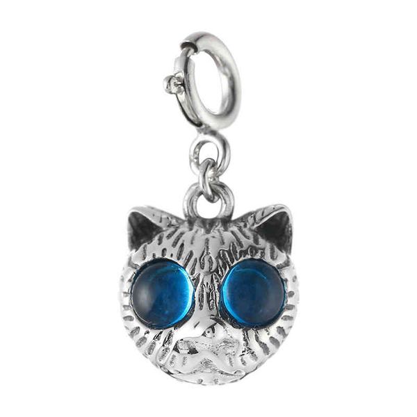S925 Sterling Silver Blue gato cabeza colgante lindo dibujos animados dulce y dulce collar para hombres y mujeres n974c
