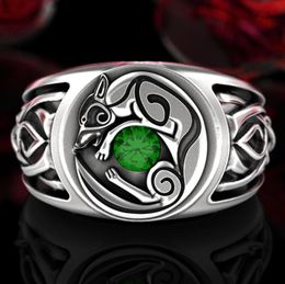 S925 Sterling Silver Celtic Knot Wolf Ring Fashion Virking Viking Animal Bijoux Mariage Engagement Emerald Diamond Nordic Wolf PA5651921