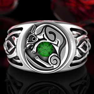 S925 Sterling Zilver Keltische Wolf Ring Fashion Vintage Viking Dier Sieraden Bruiloft Verloving Emerald Diamond Nordic Wolf Pa2599