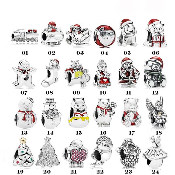 S925 Sterling Silver Charm Animal Noël Bonhomme De Neige Train Coffret Cadeau Perles Original Pandora Bracelet DIY Accessoires Accessoires Perles Livraison Gratuite