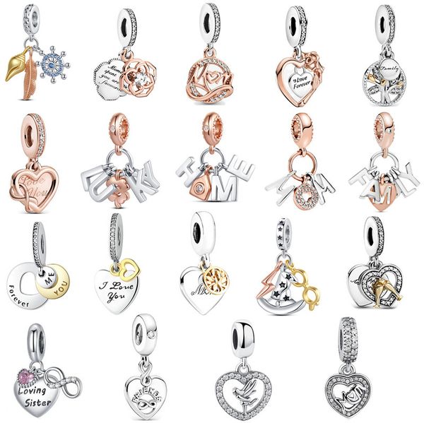 Breloques en argent Sterling s925, lettres DIY, perles en or Rose, pendentifs de mode pour femmes, originaux pour Pandora, nouveau bracelet de luxe, bijoux pour maman, cadeaux