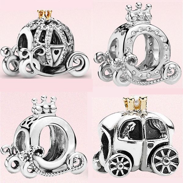 S925 Sterling Silver Charms Perles Lâches Perlées DIY Femmes Classique Or Rose Couronne Pendentif Original Fit Pandora Bracelet Citrouille Voiture Mode Dames Maman Bijoux Cadeau