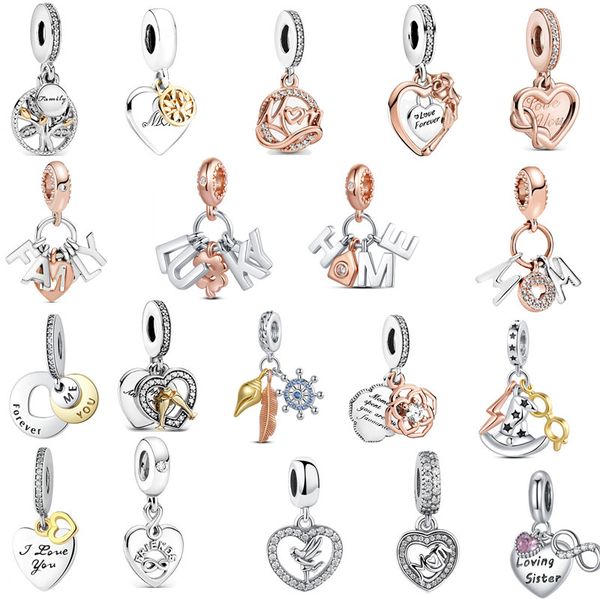 S925 Sterling Silver Charms Perles Lâches DIY Perlé Femmes Classique Chanceux Famille Pendentif Original Fit Pandora Bracelet Mode Dames Maman Bijoux Cadeau