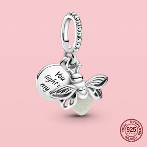 S925 Sterling Silver Charms Hanger Glow-in-the-Dark Firefly Dange Charm Bead Fit Original Pandora Bracelet Fine Designer Sieraden