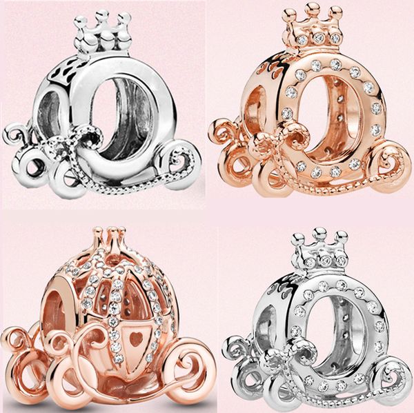 S925 Sterling Silver Charms Rose Gold Beads Beaded DIY Classic Women's Crown Pumpkin Car Pendant Original pour Pandora Fashion Bracelet Ladies Jewelry Gifts