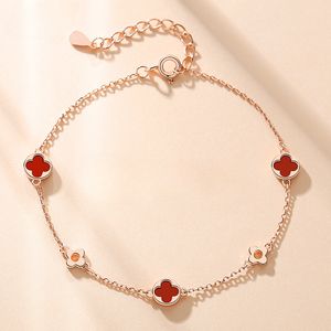 S925 pulsera de diseño de trébol de plata esterlina para mujer niñas OL encanto elegante ágata blanco rojo flor dulce pulseras de eslabones de lujo joyería