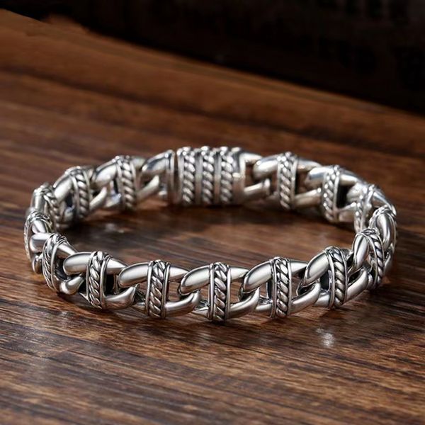 S925 argent Sterling Cool Punk tissé à la main Bracelet hommes Vintage personnalisé ethnique tendance hip-hop accessoires bijoux cadeau