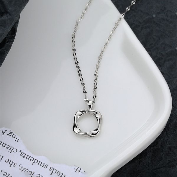 S925 Sterling Silver Dainty Simple Circle Pendentif Eternity Collier Chaîne Pendentif Colliers