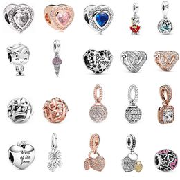 S925 Sterling Silver DIY Colliers Bracelets Pendentif Charms Perles P Marque Sweet Love Heart Designer Bijoux Accessoires pour Filles Femmes
