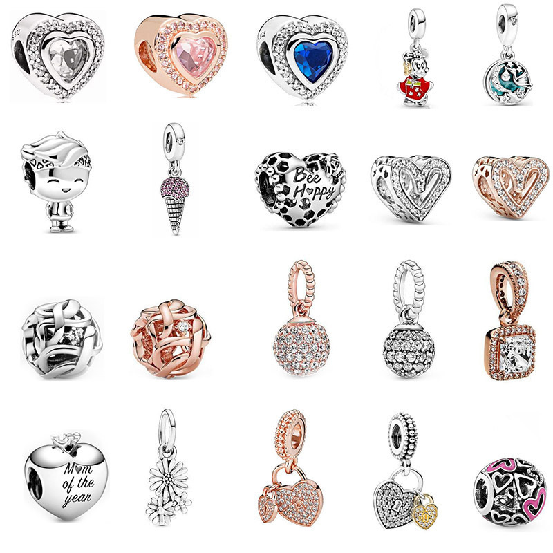 S925 Colares de prata esterlina Diy Bracelets Pingente Charms Minchados P Brand Sweet Love Heart Designer Jóias Acessórios para meninas para meninas