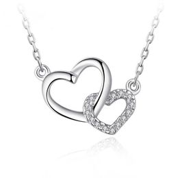 S925 Sterling Silver Double Heart Necklace Dames sleutelbeenketen Peach Heart Clasp Pendant Love Gift for Girlfriend