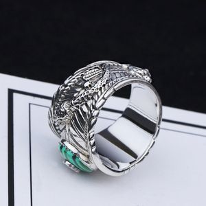 S925 Silver Double Snake Turquoise Ring Vintage Sterling Silver Malachite Snake Ring Mannen en vrouwen Thaise zilveren malachiet tijgerring