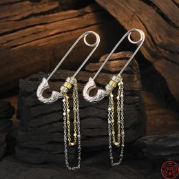 S925 Sterling zilveren oorbellen voor vrouwen Fashion Eternal Rattan broche Contrasterende kleur Lange Tassel Ear Clips 240418