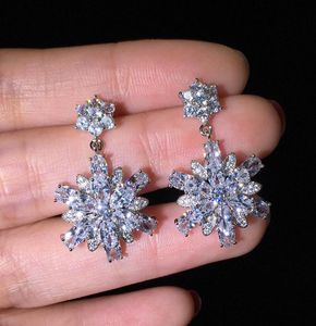 Boucles d'oreilles en argent sterling S925 pour femmes, bijoux à clous en forme de fleur, cristal brillant, zircon, breloque simple, bijoux de fête, 1035013