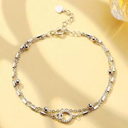 S925 Sterling zilveren geometrische dubbele ringarmband kleine en elegante coole stijl armband gepersonaliseerde eerste sieraden