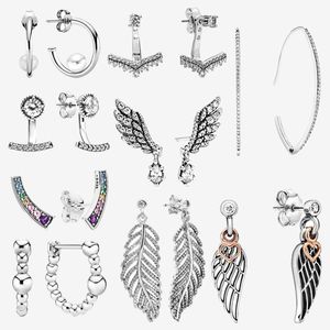 S925 Sterling Silver Glittering Rainbow Wings Les boucles d'oreilles conviennent aux boucles d'oreilles en argent de la mode de Pandora Primitive Bijoux Cadeau Livraison gratuite