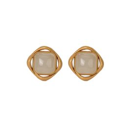 S925 Sterling Zilver Vergulde Natuurlijke Hetian Jade Oor studs verfijnde gepersonaliseerde eenvoudige spiraal geometrische vrouwen oorbellen