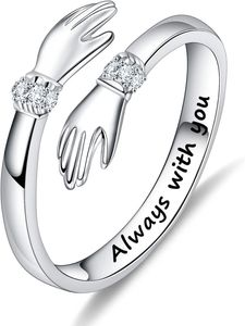 S925 sterling zilveren knuffelring voor vrouwen tienermeisjes, verstelbare zirkonia ringen sieraden moederdag verjaardagscadeaus