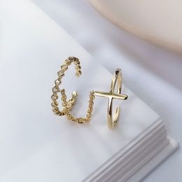 Conjunto de dos conjuntos de lujo para mujer, joyería de plata de ley S925, estilo bohemio, ligero, doble anillo, cadena de eslabones, accesorio para dedo