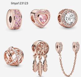 Bijoux en argent sterling s925, perles à faire soi-même, adaptés aux bracelets originaux européens, style or rose, breloque collier pour femmes