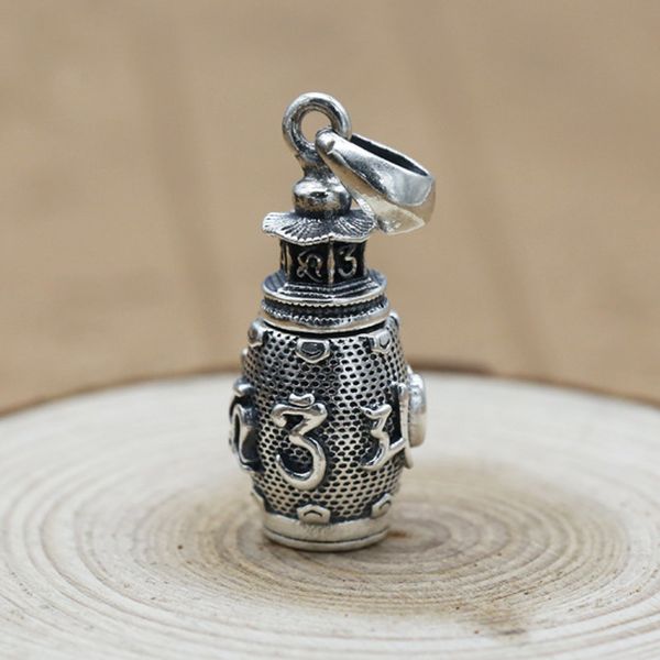 S925 Sterling Silver Lockets Gawu Box Six-Words Bouddhisme Pendentif Colliers Rétro Bouddhiste Vintage Amulettes Namo Maitreya Buddha Sarira Holder Tube Bijoux