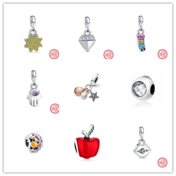 s925 cuentas sueltas de plata esterlina dijes con cuentas pulseras de manzana moda para niñas ajuste original collar de estilo pandora colgante de corazón de amor regalos de joyería para mujeres