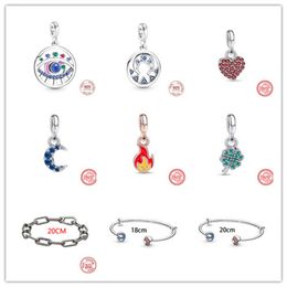 S925 Cuentas sueltas de plata esterlina Con cuentas Amor Corazón Charms Pulseras Cadena en U Original Fit Pandora Collar brazalete Moda Estrella Luna Colgante Mujeres Joyería Regalos