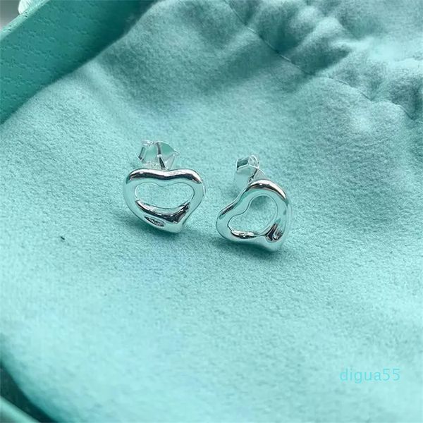 Pendientes de tuerca de diseño de corazón de amor de plata de ley S925 para mujeres y niñas, pendientes brillantes de cristal de diamante, pendientes, pendientes