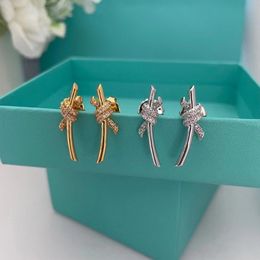 S925 STERLING Silver Belle Bowknot Designer Moucles d'oreilles Stud Oreers Shining Crystal Sweet Love Not de boucles d'oreilles Boucle d'oreilles Luxury295T