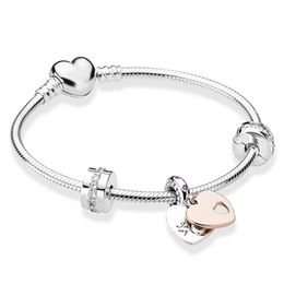 s925 sterling zilveren luxe armband set kralen roze girly hart fit originele pandora armband hanger mode-sieraden diy dames cadeau met doos 16-21cm