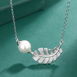 Pendientes de perlas de lujo de plata esterlina S925, collar colgante, joyería para mujer, aretes de diseñador de plumas de cristal brillante, aretes, collares, aretes