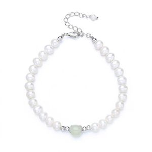 S925 Sterling Silver Natural Freshwater Pearl Collar Bone Woven Chain Bracelet Advanced Hotan Jade voor Mum