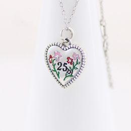 S925 Sterling zilveren ketting vintage 25-jarig jubileum liefde bloem hanger ketting paar hartvormige hanger sleutelbeen ketting
