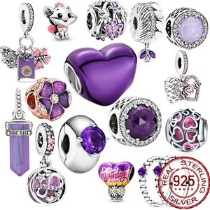 S925 Sterling Silver New Purple Collection Bijoux Fleur Coeur Rond Charme Pendentif Perles Convient pour Pandora Original Bracelet Dames Cadeau DIY Livraison Gratuite