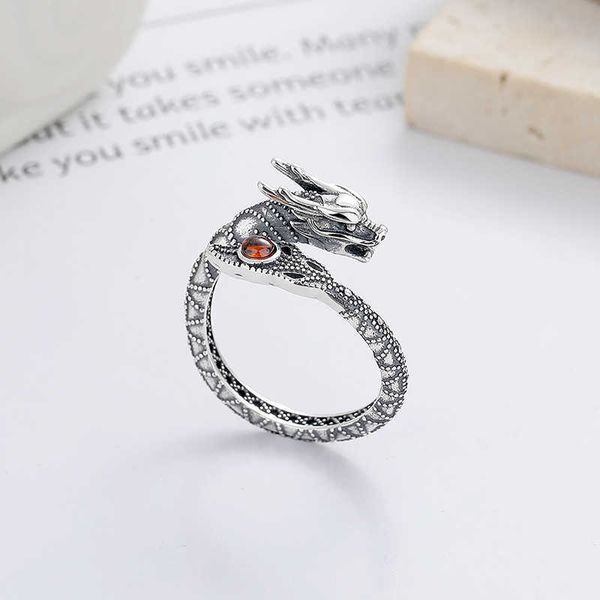 S925 STERLING Silver Old God Dragon Swinging Tail Dragon Style Style Traditional Chinese Style New Food Ring