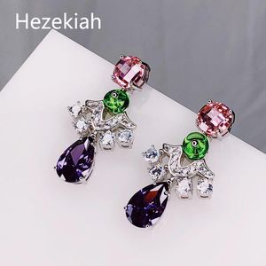 S925 Zilver luxueuze high-end dames druppel paarse roze oorbellen beroemdheden temperament dans feest banket oorbellen kleurrijk zirkoon modieus