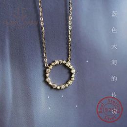 Collier en argent sterling S925 plaqué or 14 carats, légende de la mer bleue, cercle complet de diamants, chaîne de clavicule coréenne en or k 240119