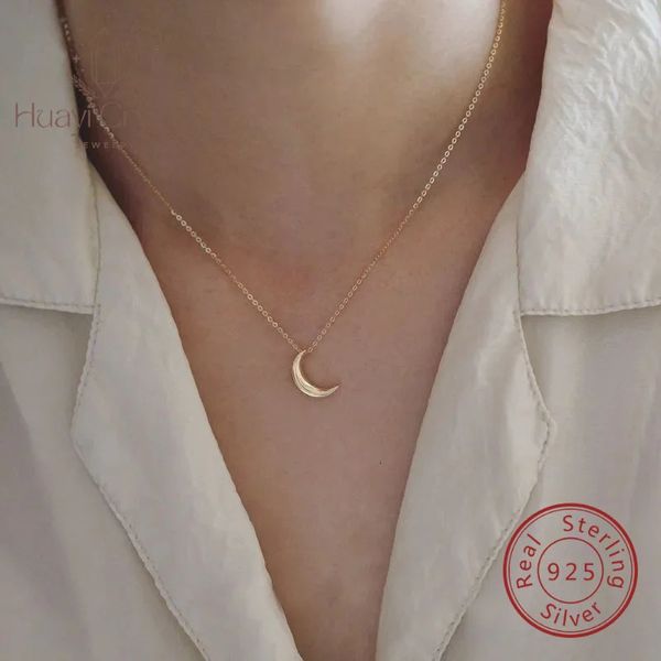 Collier en argent sterling S925 plaqué or 14 carats, plaque lumineuse, petite lune, entrée élégante, Lux allmatch, collier pendentif en or k 240119