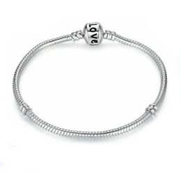 Bracelet plaqué argent sterling S925 avec lettre d'amour, chaîne serpent, perles de charme, Bracelets pour femmes, fabrication de bijoux à faire soi-même, prix de gros