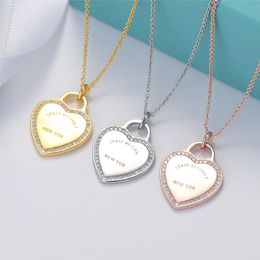 S925 argent sterling plaqué amour coeur designer pendentif colliers pour femmes bling diamant brillant coeurs de cristal doux lien chaîne collier ras du cou bijoux