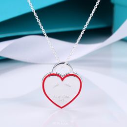 S925 argent sterling plaqué amour coeur designer pendentif colliers femmes bling diamant brillant cristal bleu rose coeurs rouges chaîne douce collier ras du cou bijoux